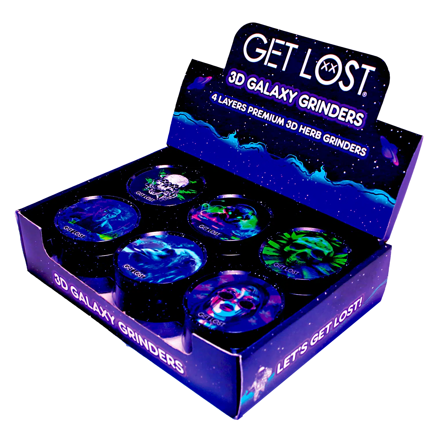 G3DG-6PK-004 - Get Lost Galaxy 3D Herb Grinders – 63mm (6 Count) Set 04 - Image 3