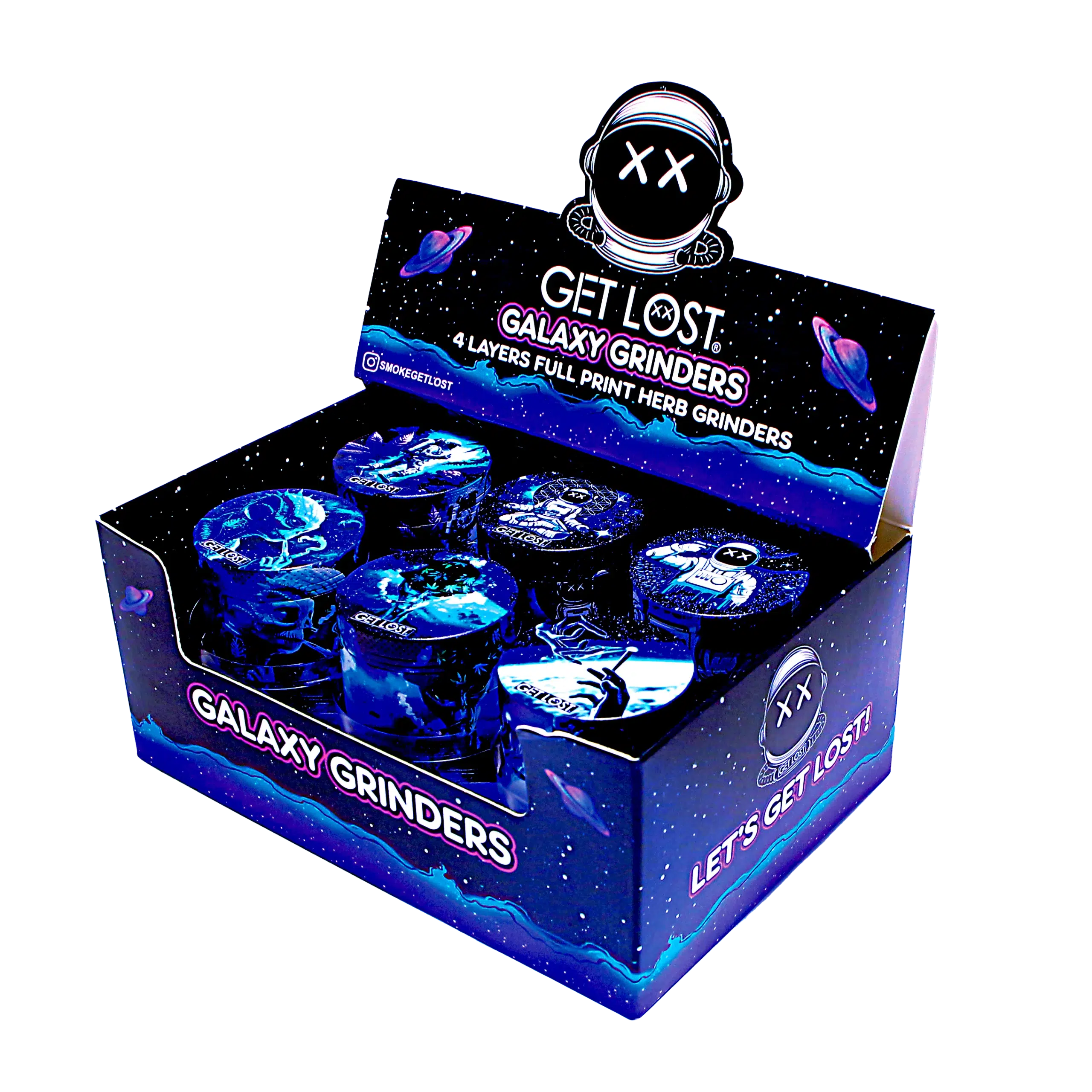 GG-50-001 - Get Lost Galaxy Grinders 4 Layers Full Print Herb Grinders – 50mm (12 Count) Set 01 - Image 3