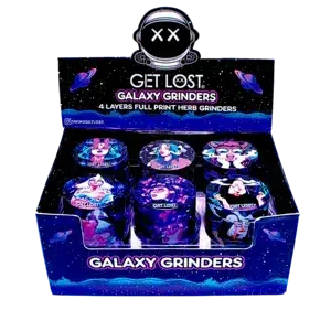 GG-50-003 - Get Lost Galaxy Grinders 4 Layers Full Print Herb Grinders – 50mm (12 Count) Set 03
