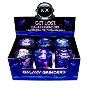 GG-50-006 - Get Lost Galaxy Grinders 4 Layers Full Print Herb Grinders – 50mm (12 Count) Set 06