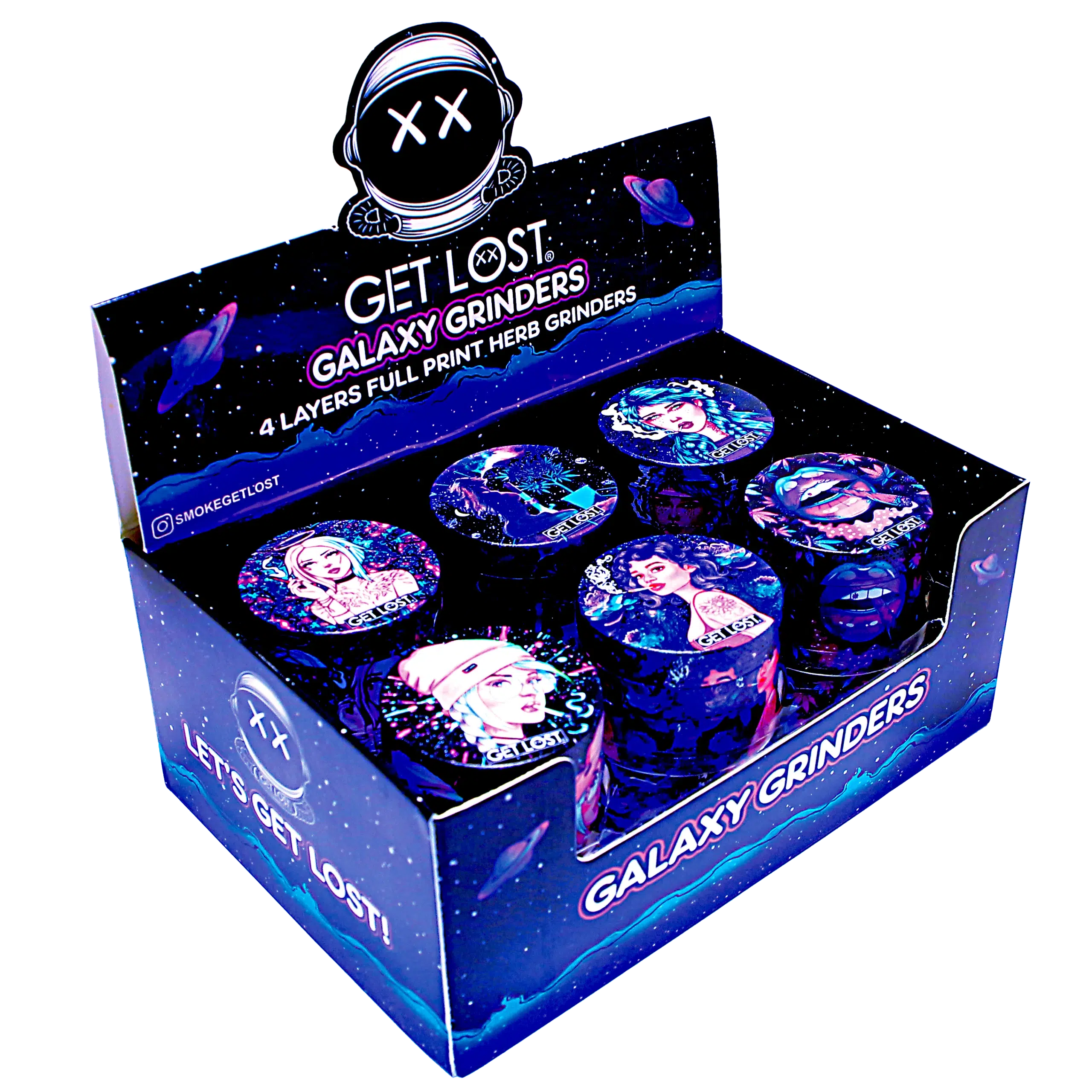 GG-50-006 - Get Lost Galaxy Grinders 4 Layers Full Print Herb Grinders – 50mm (12 Count) Set 06 - Image 2