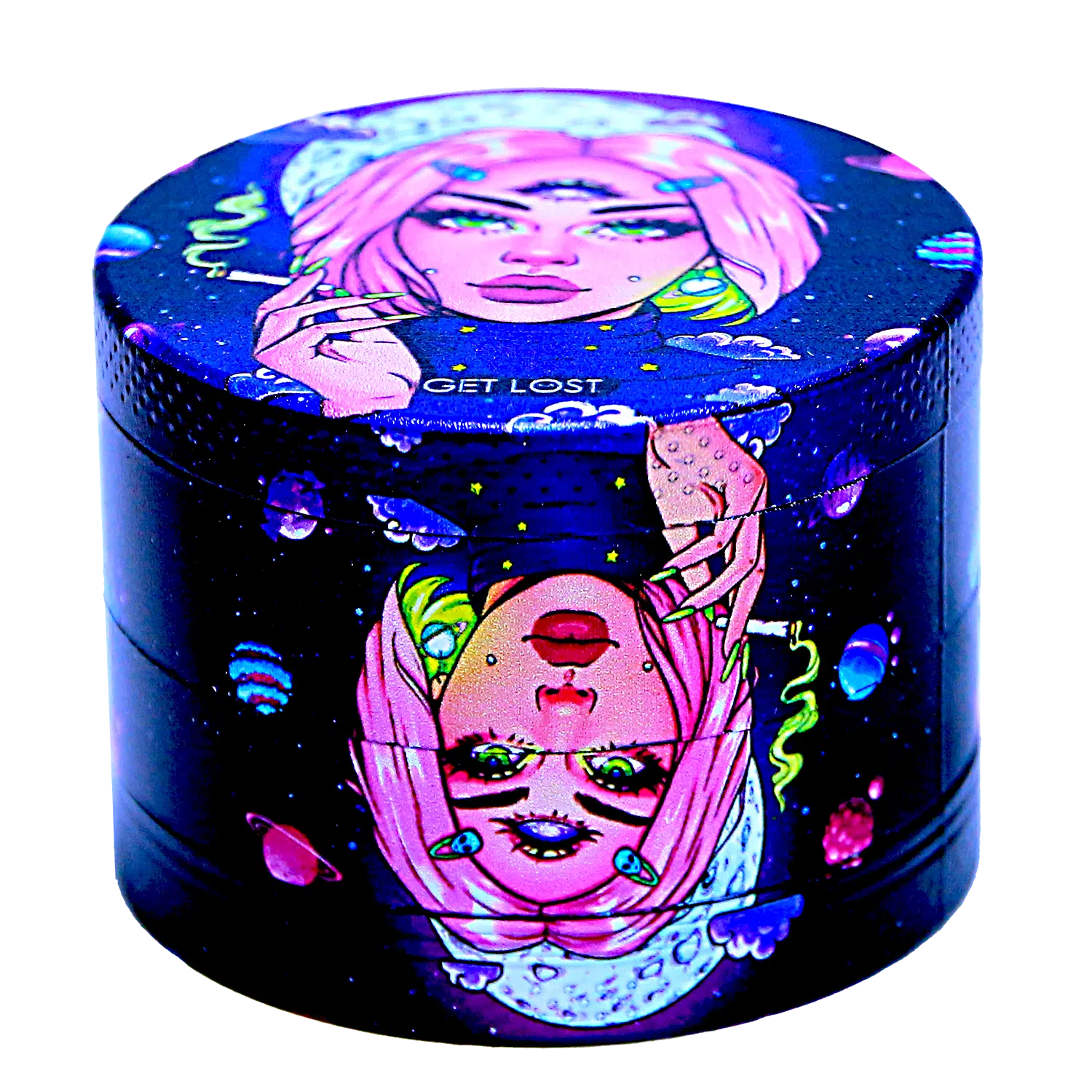 GG-50-007 - Get Lost Galaxy Grinders 4 Layers Full Print Herb Grinders – 50mm (12 Count) Set 07 - Image 17
