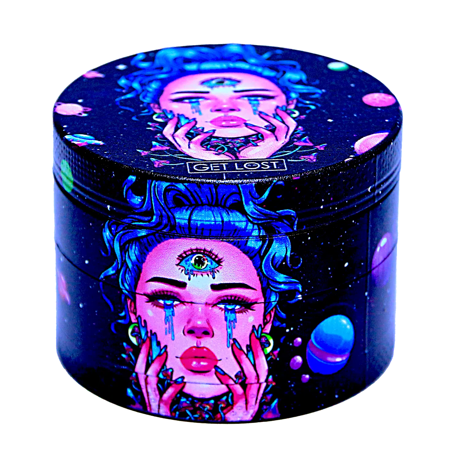 GG-50-007 - Get Lost Galaxy Grinders 4 Layers Full Print Herb Grinders – 50mm (12 Count) Set 07 - Image 13