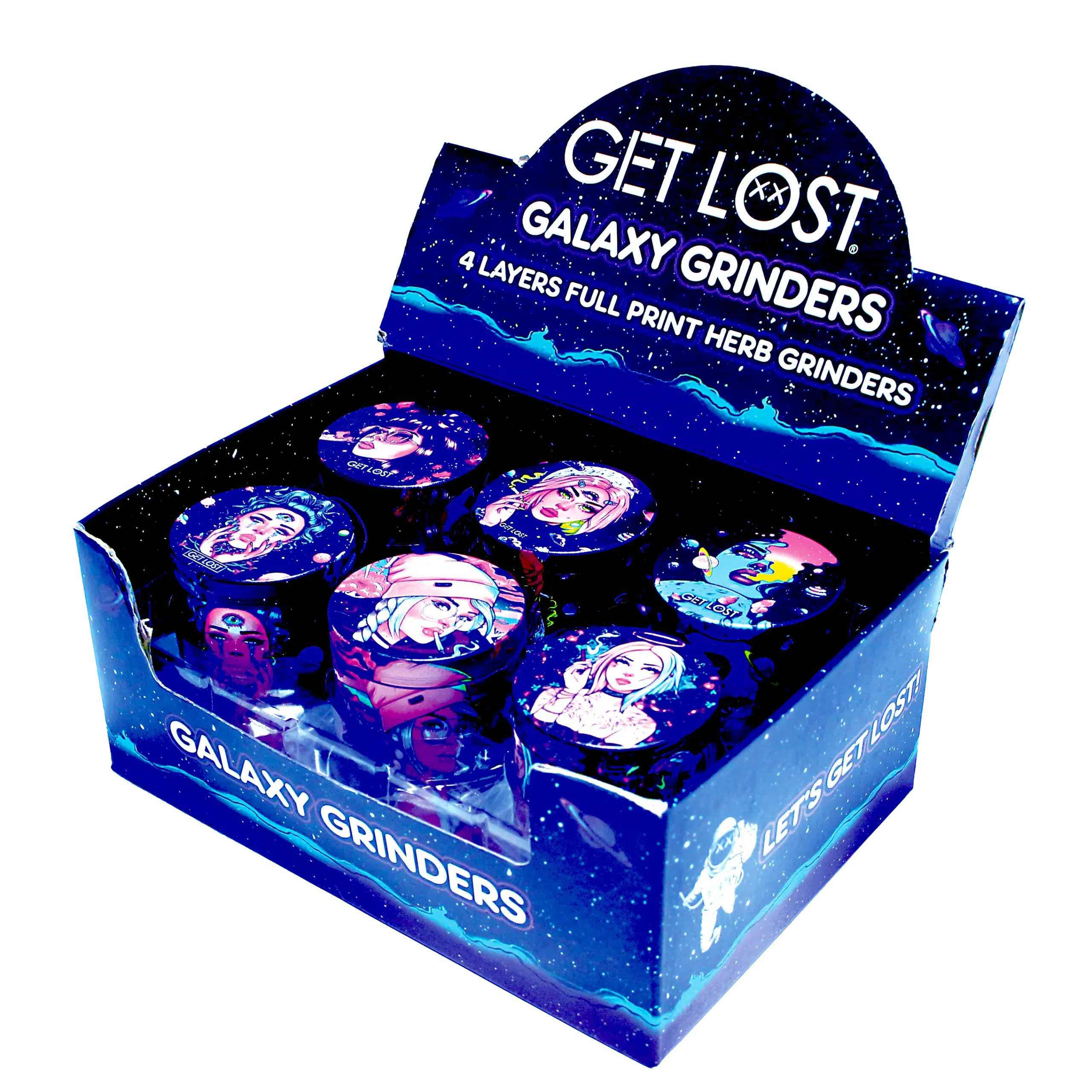 GG-50-007 - Get Lost Galaxy Grinders 4 Layers Full Print Herb Grinders – 50mm (12 Count) Set 07 - Image 3