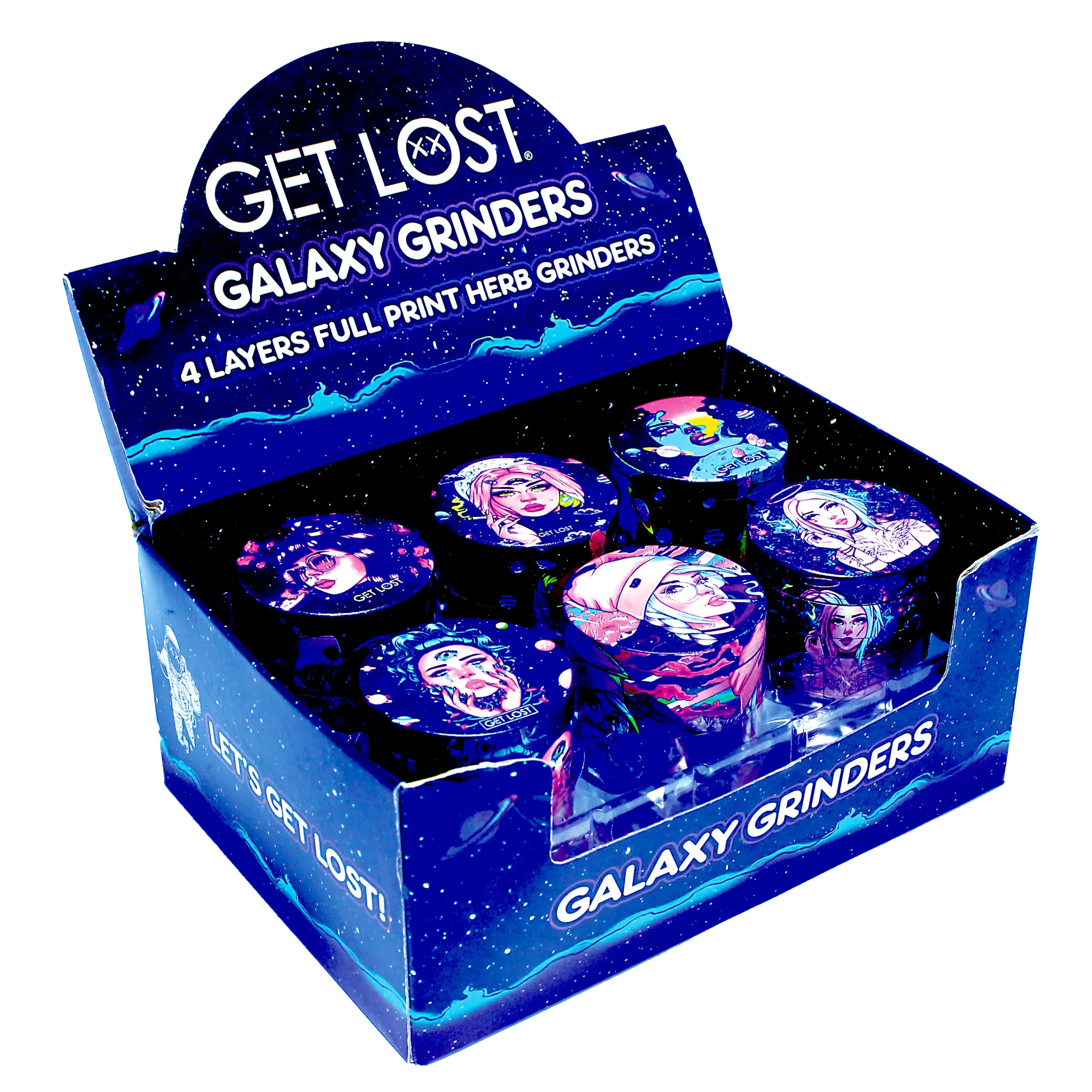 GG-50-007 - Get Lost Galaxy Grinders 4 Layers Full Print Herb Grinders – 50mm (12 Count) Set 07 - Image 2