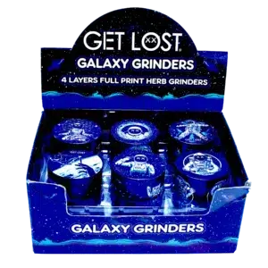 GG-50-008 - Get Lost Galaxy Grinders 4 Layers Full Print Herb Grinders – 50mm (12 Count) Set 08