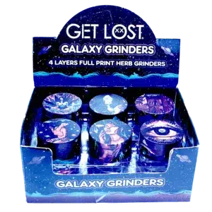 GG-50-009 - Get Lost Galaxy Grinders 4 Layers Full Print Herb Grinders – 50mm (12 Count) Set 09
