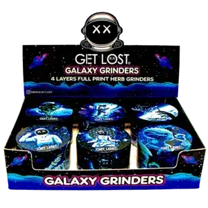 GG-63-001 - Get Lost Galaxy Grinders 4 Layers Full Print Herb Grinders – 63mm (6 Count) Set 01