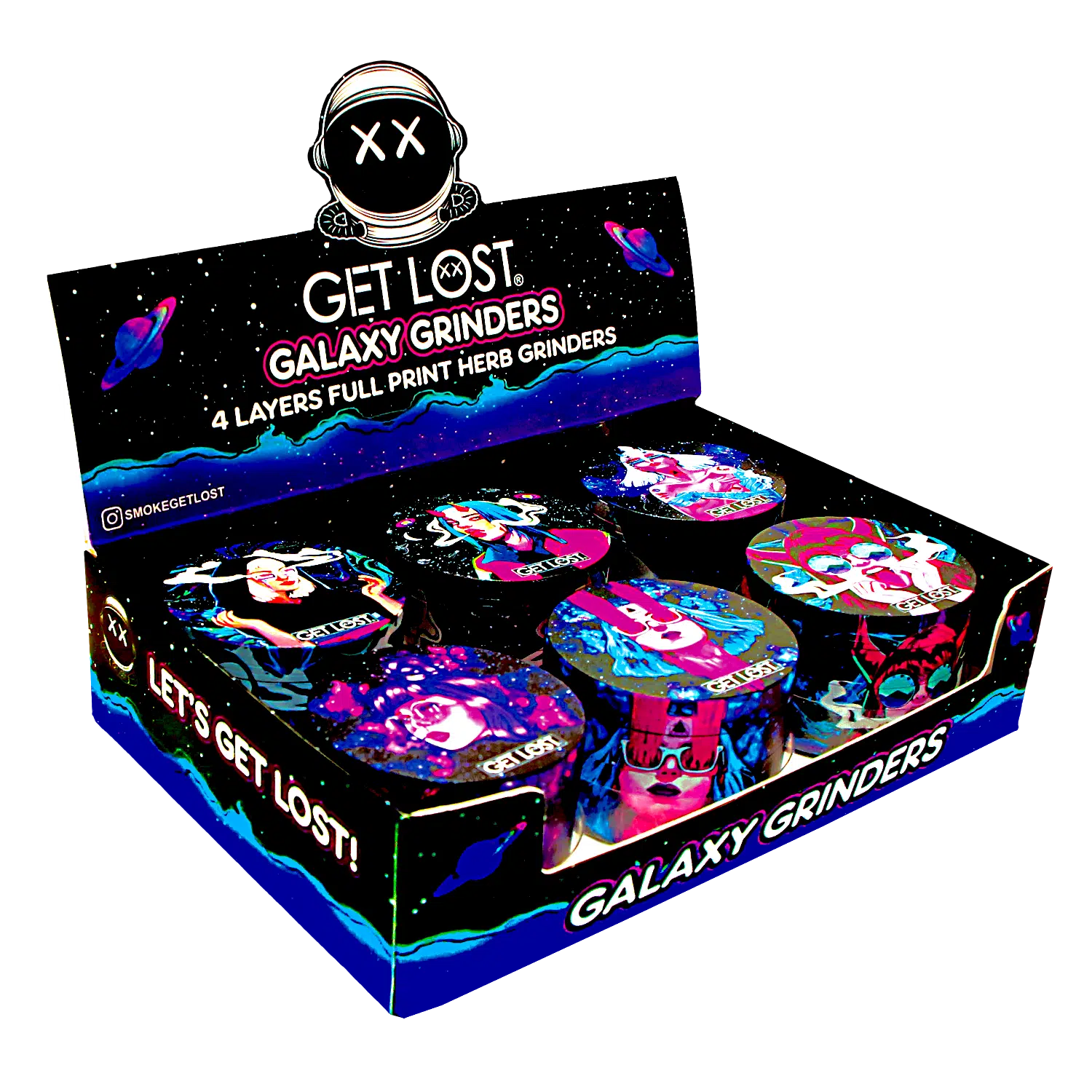 GG-63-002 - Get Lost Galaxy Grinders 4 Layers Full Print Herb Grinders – 63mm (6 Count) Set 02 - Image 4