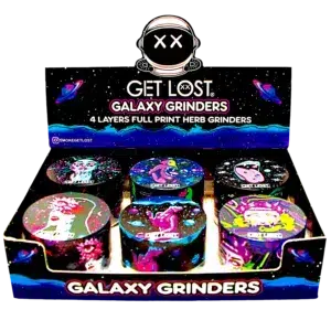 GG-63-003 - Get Lost Galaxy Grinders 4 Layers Full Print Herb Grinders – 63mm (6 Count) Set 03