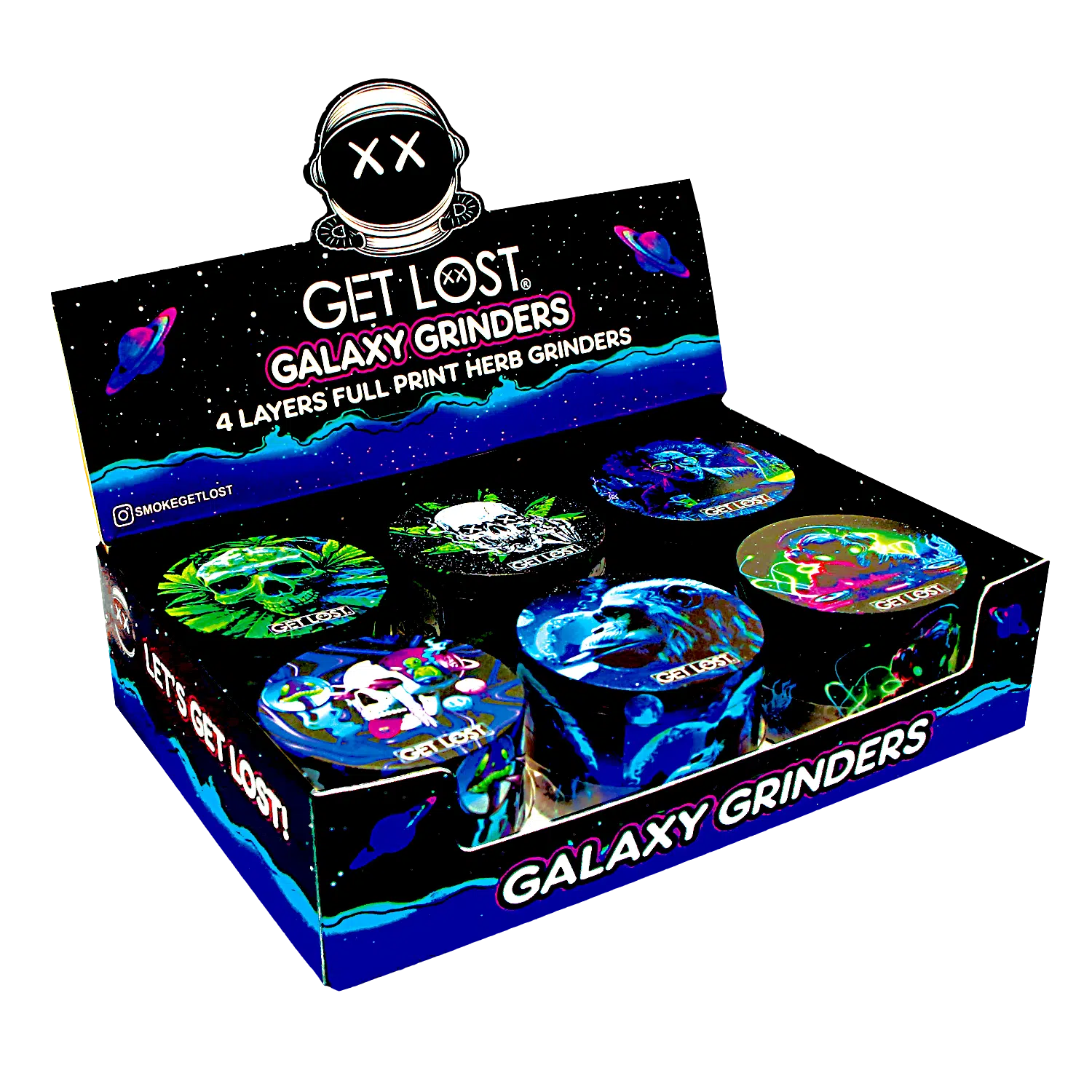 GG-63-004 - Get Lost Galaxy Grinders 4 Layers Full Print Herb Grinders – 63mm (6 Count) Set 04 - Image 3