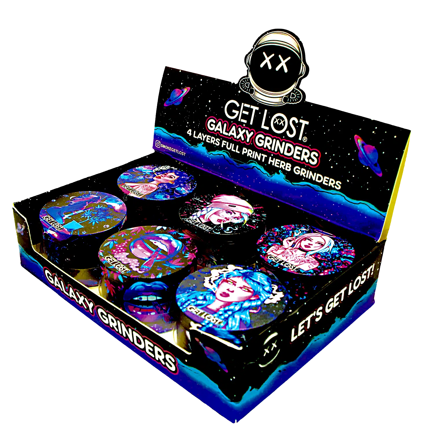GG-63-006 - Get Lost Galaxy Grinders 4 Layers Full Print Herb Grinders – 63mm (6 Count) Set 06 - Image 2