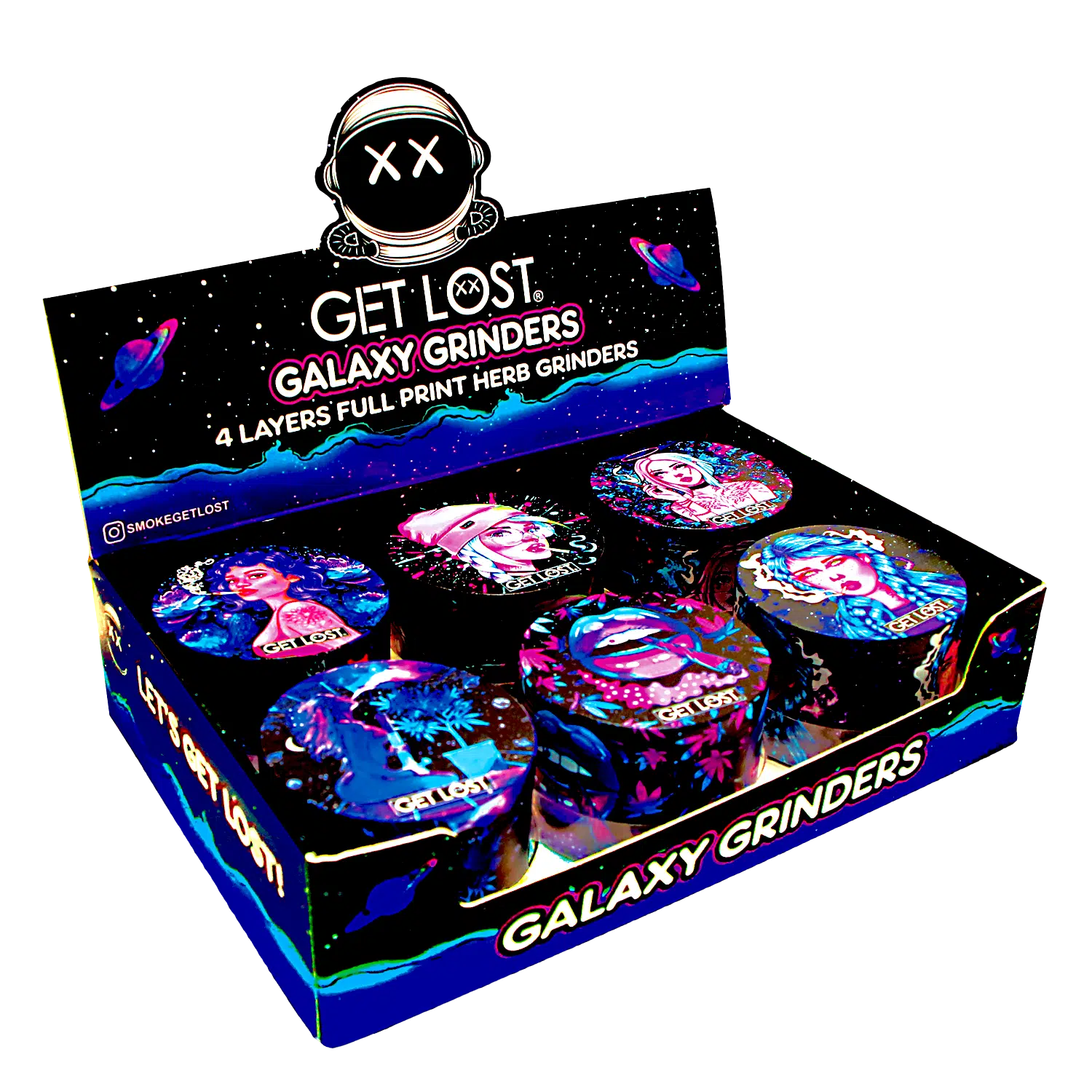 GG-63-006 - Get Lost Galaxy Grinders 4 Layers Full Print Herb Grinders – 63mm (6 Count) Set 06 - Image 3