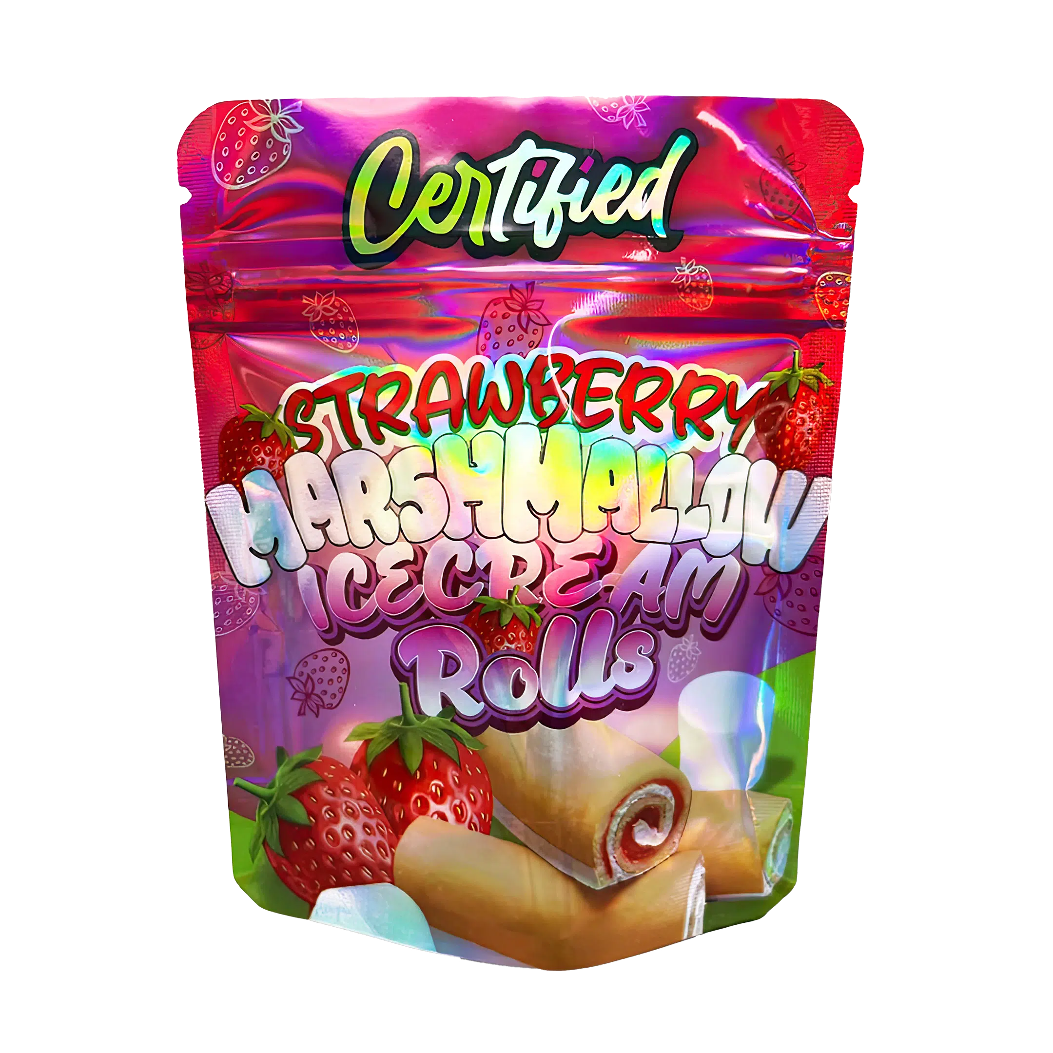 3.5 Gram Mylar Bag – Premium Smell-Proof Packaging – Strawberry Marshmallow Ice Cream Rolls (50 Count) MB-35G-014