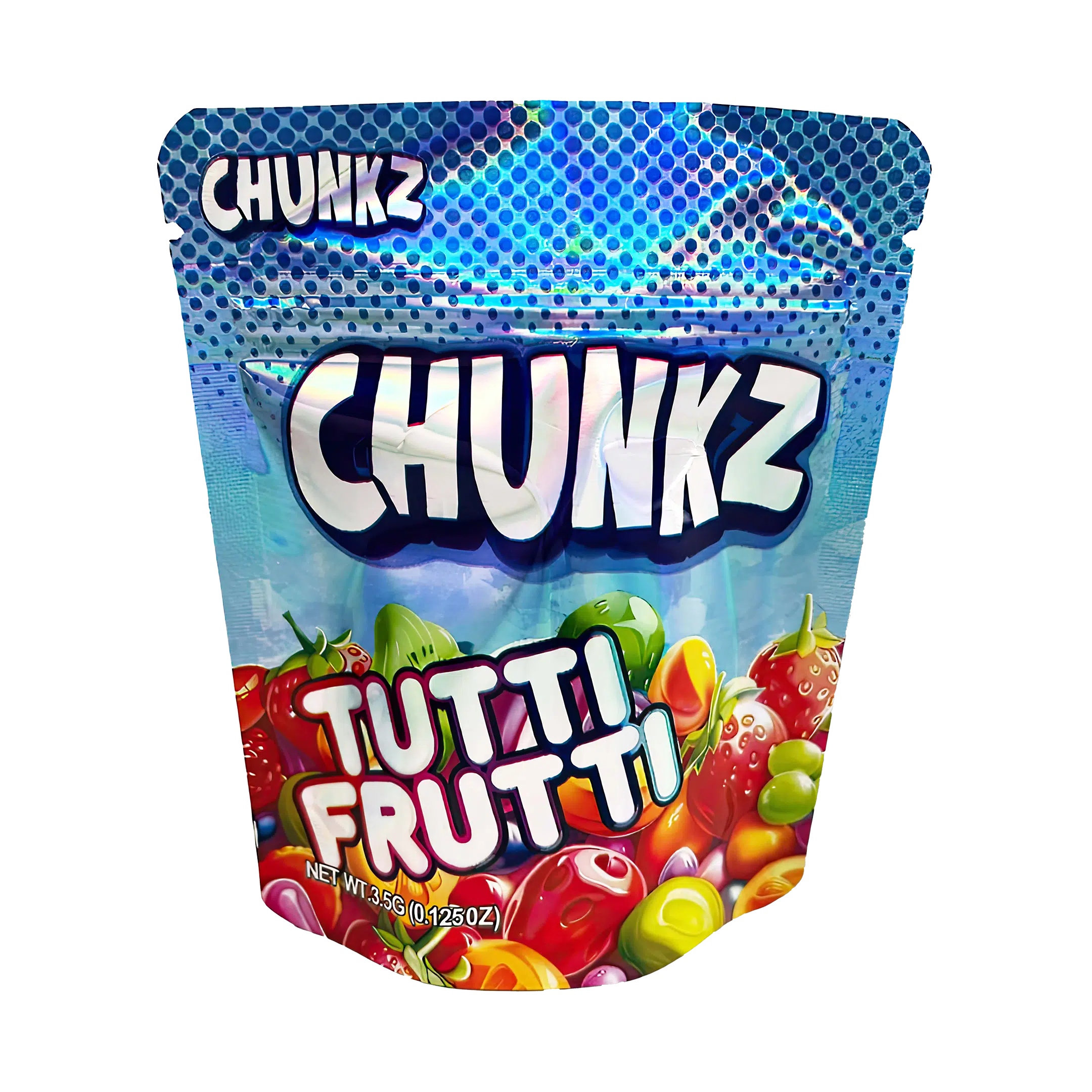 3.5 Gram Mylar Bag – Premium Smell-Proof Packaging – Chunkz Tutti Frutti (50 Count) MB-35G-050