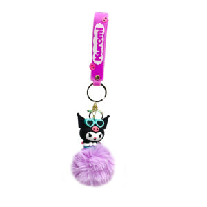 PSK-115 Pom Pom Puffy Keychain with Silicone Band - Kuromi Lavender Aqua Glasses