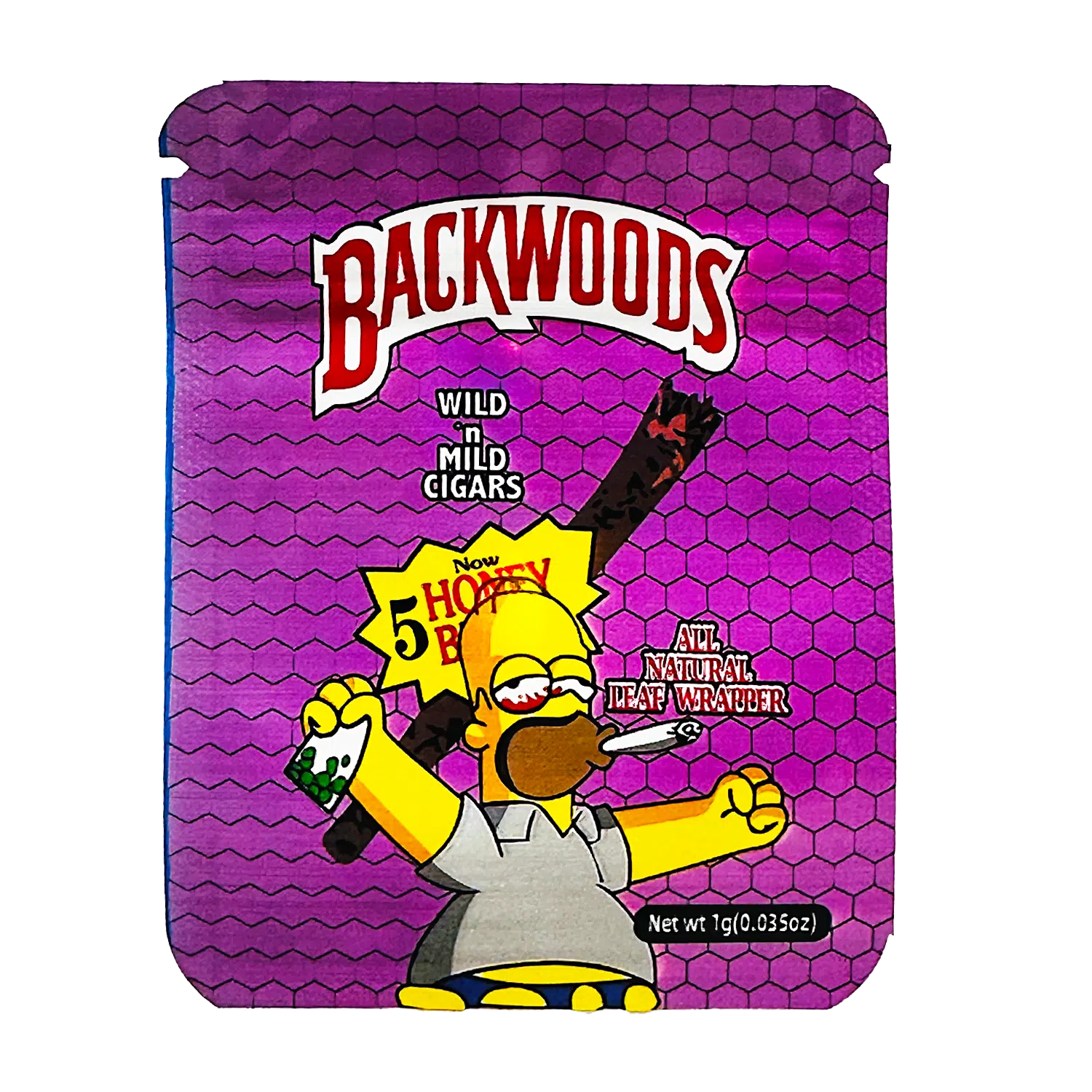 1 Gram Mylar Bag S1G Style – Premium Smell-Proof Flower Packaging - Backwoods Homer Simpson (100 Count) S1G-028