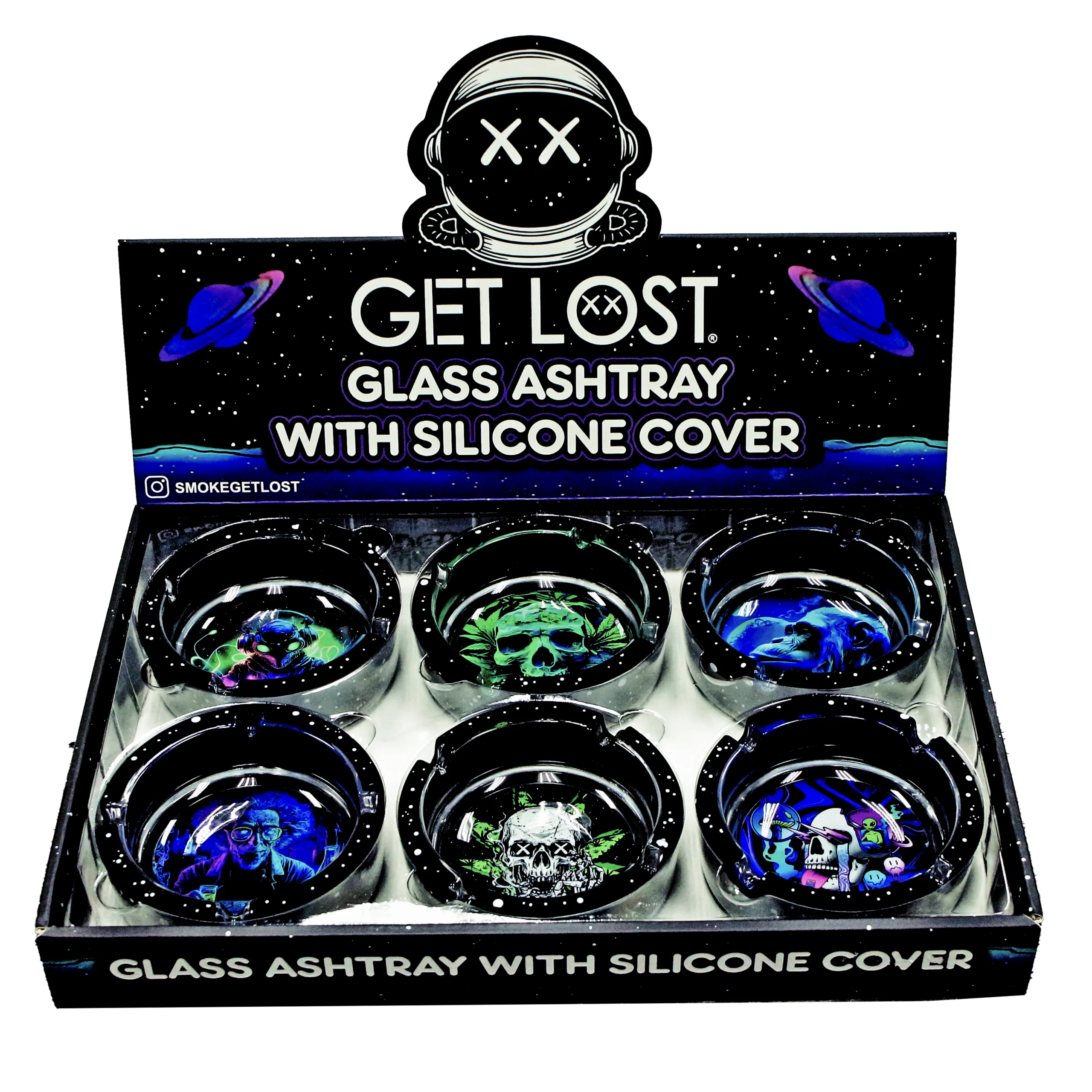 SA-6PK-012 Get Lost Glass Ashtray With Silicone Set 2 (6 Count)