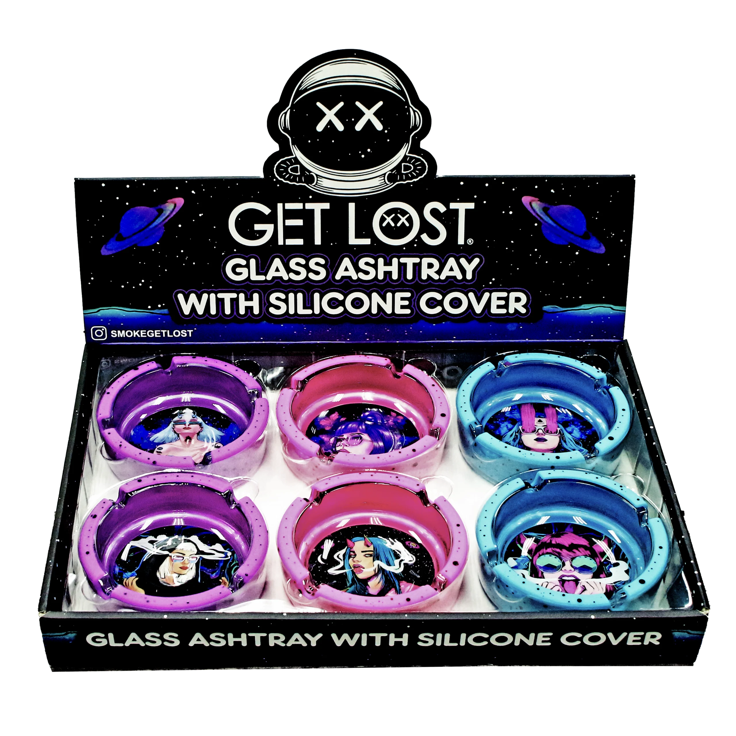 SA-6PK-013 Get Lost Glass Ashtray With Silicone Set 3 (6 Count)
