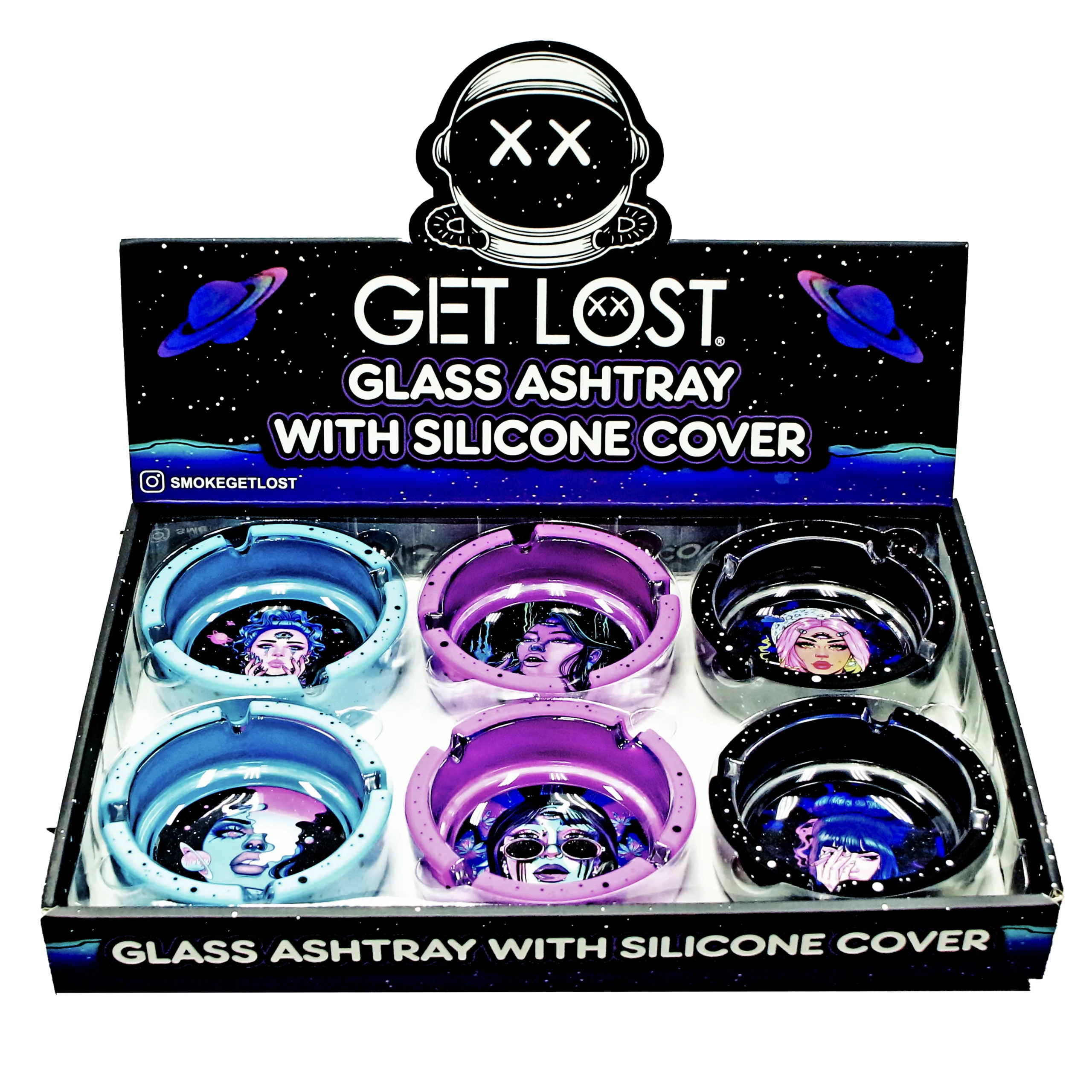 SA-6PK-014 Get Lost Glass Ashtray With Silicone Set4 (6 Count)