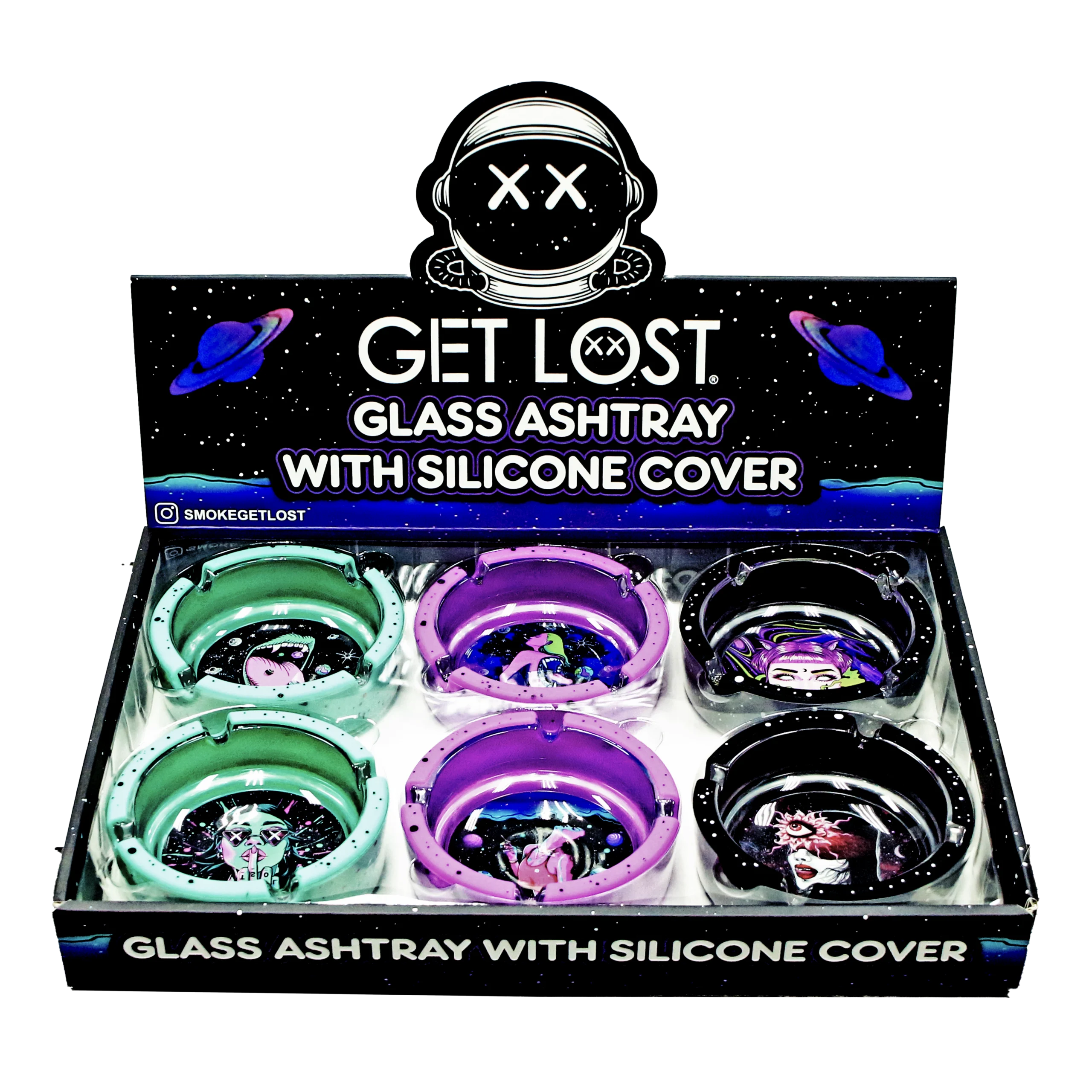 SA-6PK-015 Get Lost Glass Ashtray With Silicone Set5 (6 Count)