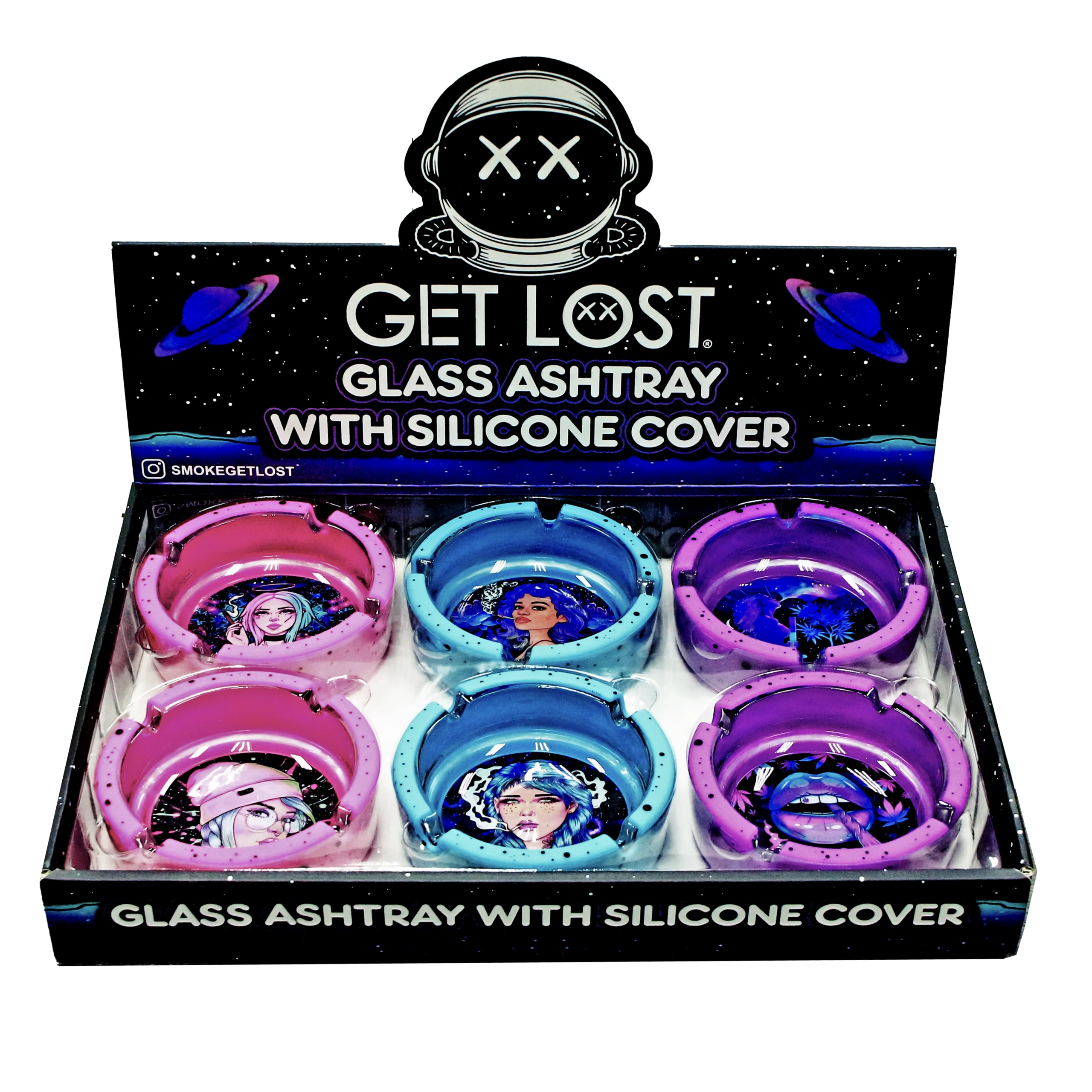 SA-6PK-016 Get Lost Glass Ashtray With Silicone Set6 (6 Count)