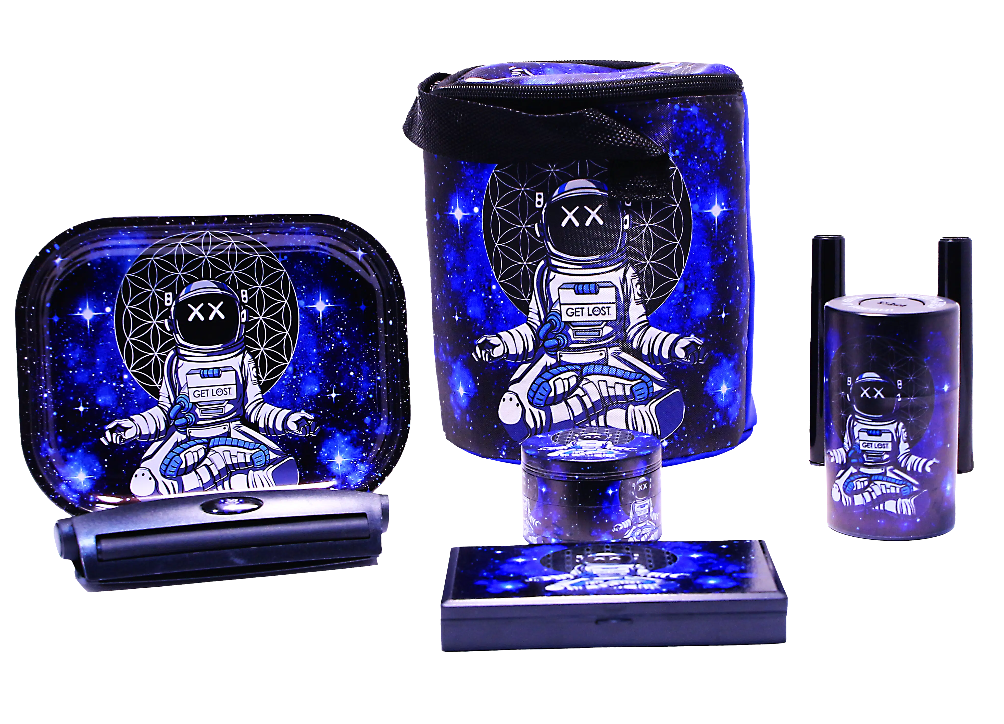 SB-GS-001 – Get Lost 7-in-1 Scale Bag Gift Set – Premium Smoking Essentials All-in-One (Astronaut Meditating)