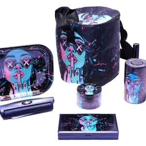SB-GS-003 - Get Lost 7-in-1 Scale Bag Gift Set – Premium Smoking Essentials All-in-One (Blue Girl Middle Finger)