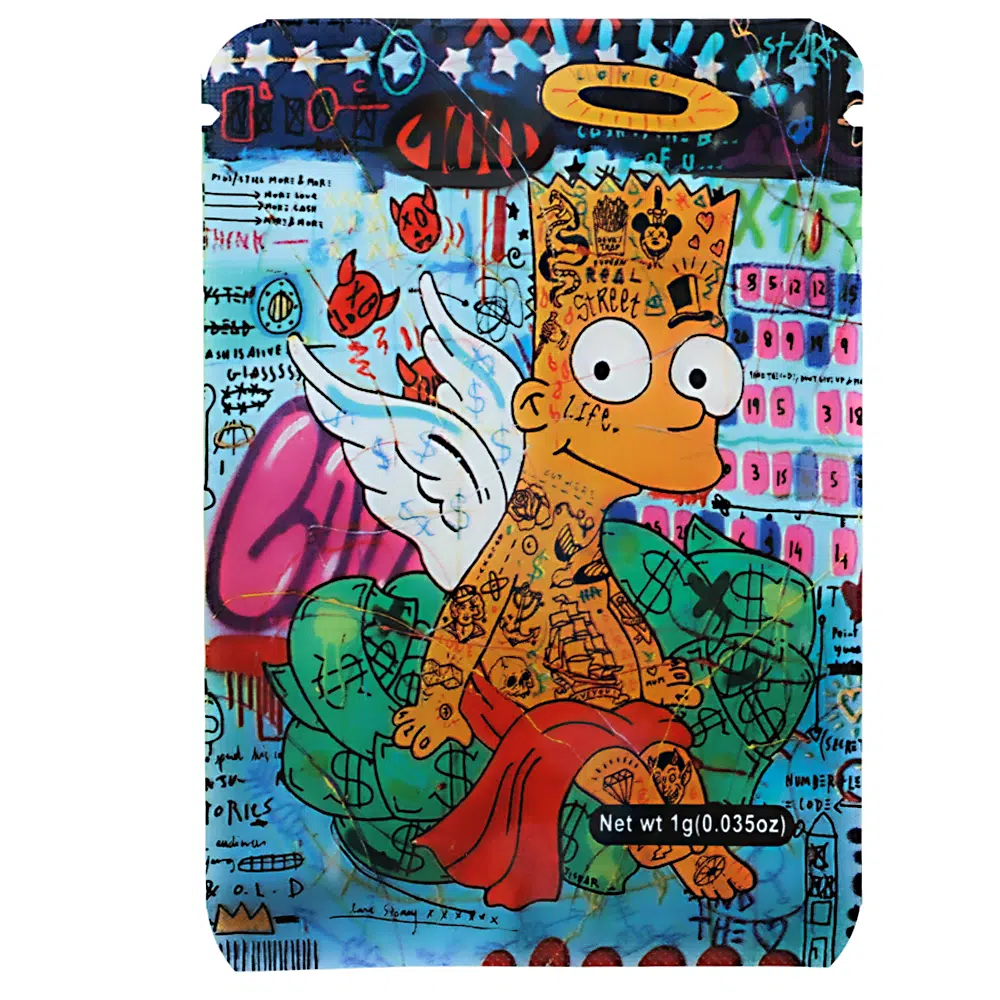 1 Gram Stock Mylar Bag – Premium Smell-Proof Flower Packaging - Runtz Bart Simpson (100 Count) WSMB-1G-012