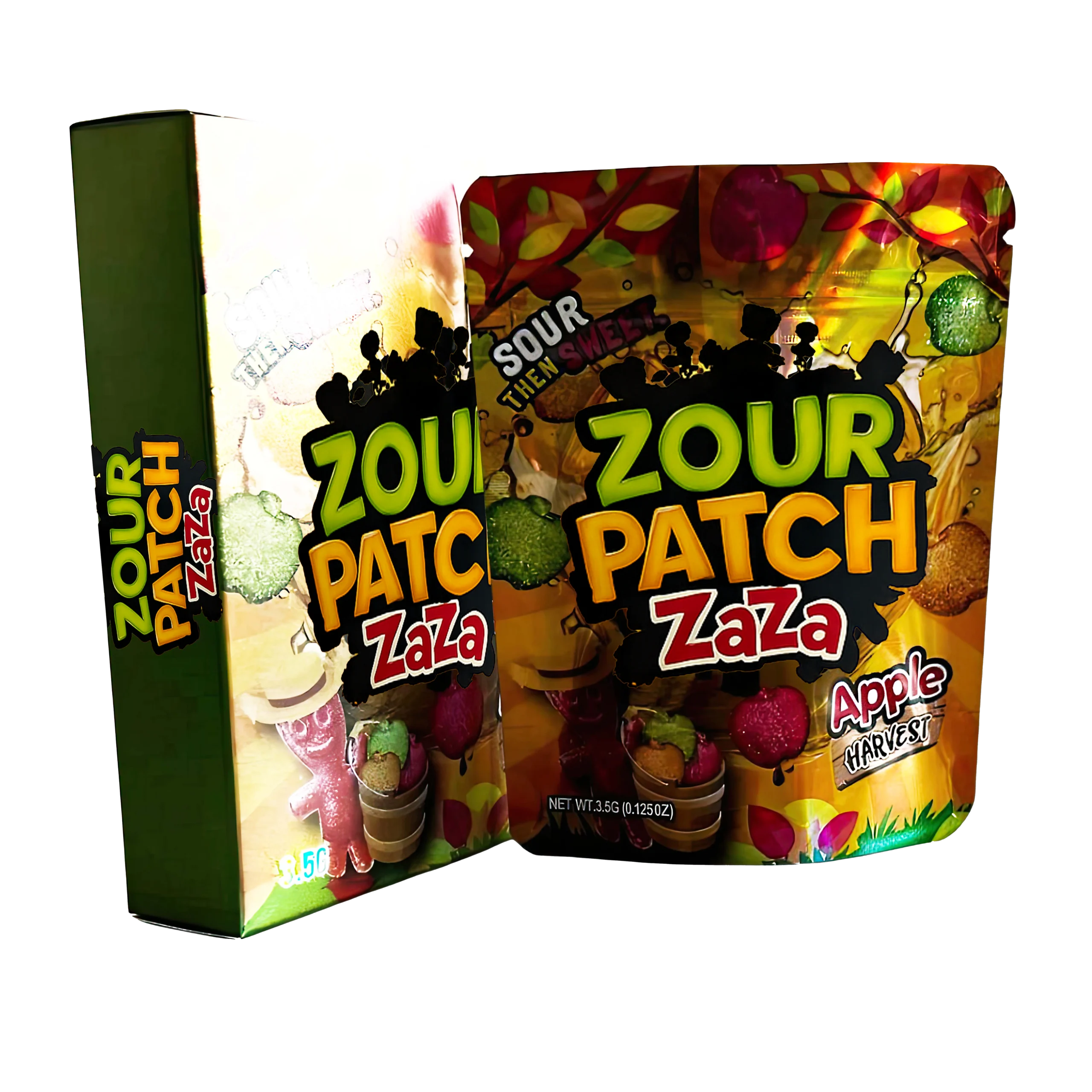 Bag-n-Box 3.5g Mylar Packaging Set – (25 Count Bags) + (25 Count) Display Boxes – Zour Patch Zaza Kids BAGNBOX-003