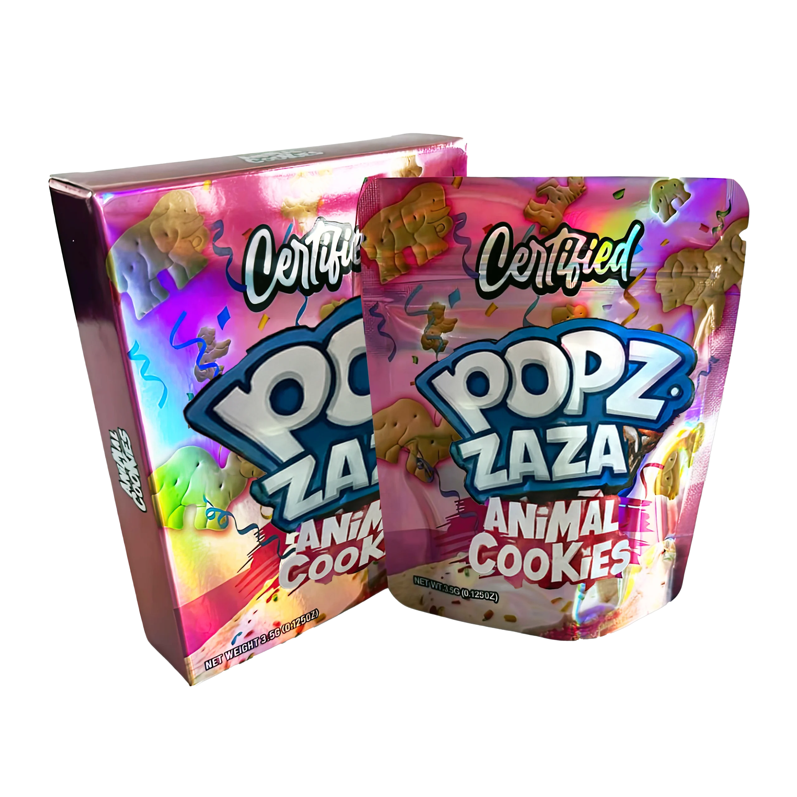 Bag-n-Box 3.5g Mylar Packaging Set – (25 Count Bags) + (25 Count) Display Boxes – Certified Popz Zaza Animal Cookies BAGNBOX-045