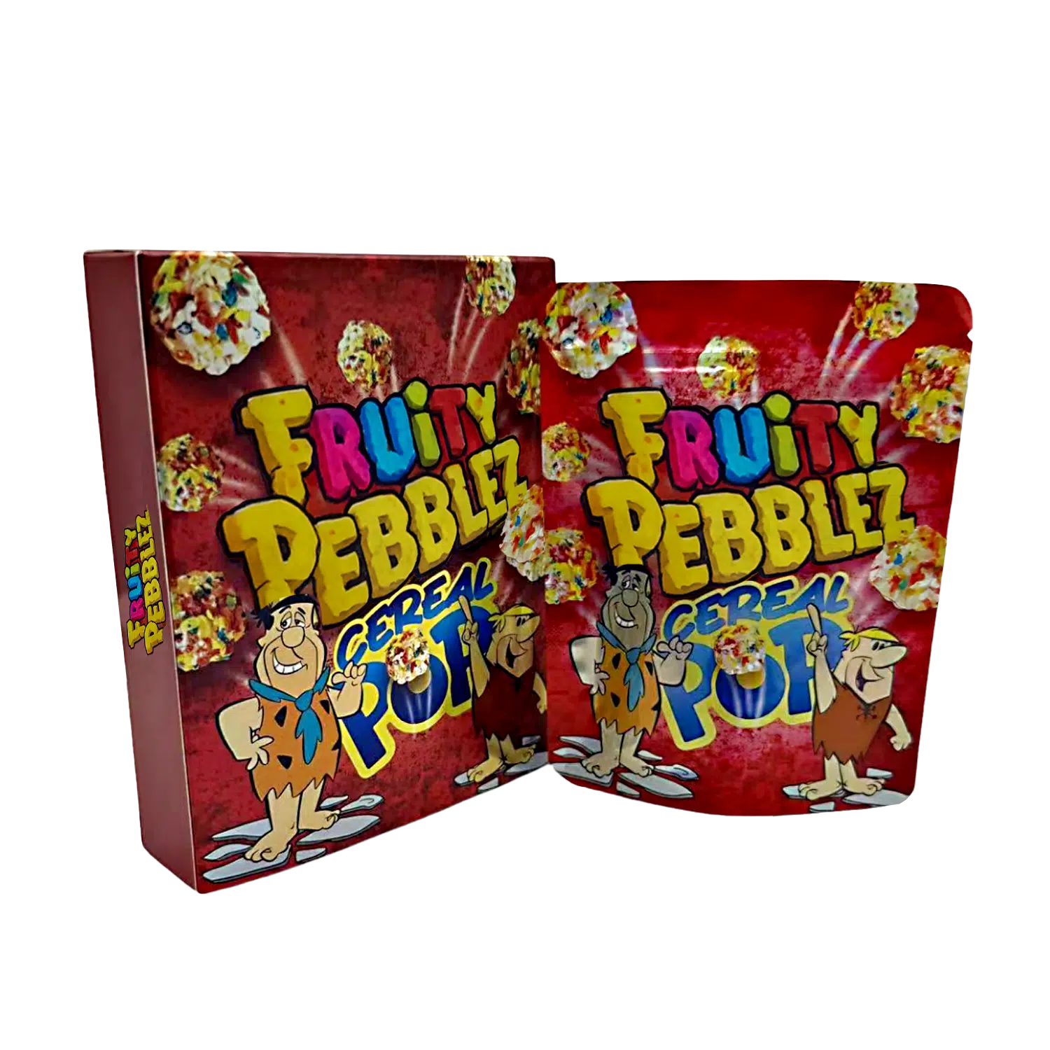 Bag-n-Box 3.5g Mylar Packaging Set – (25 Count Bags) + (25 Count) Display Boxes – Fruity Pebblez Cereal Pop BAGNBOX-084