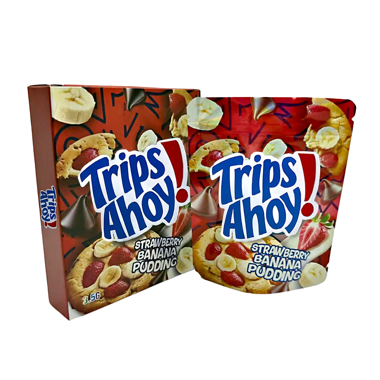 Bag-n-Box 3.5g Mylar Packaging Set – (25 Count Bags) + (25 Count) Display Boxes – Trips Ahoy Strawberry Banana Pudding BAGNBOX-092