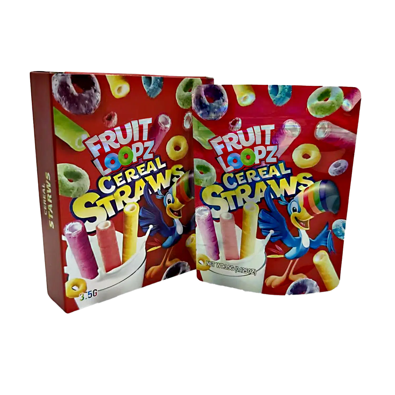 Bag-n-Box 3.5g Mylar Packaging Set – (25 Count Bags) + (25 Count) Display Boxes – Fruit Loopz Cereal Straws BAGNBOX-104