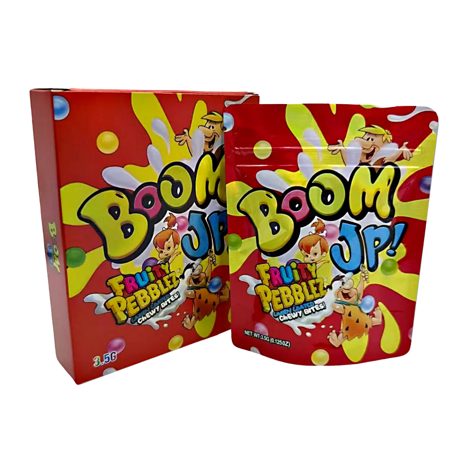 Bag-n-Box 3.5g Mylar Packaging Set – (25 Count Bags) + (25 Count) Display Boxes - Boom Up Fruity Pebblez BAGNBOX-105