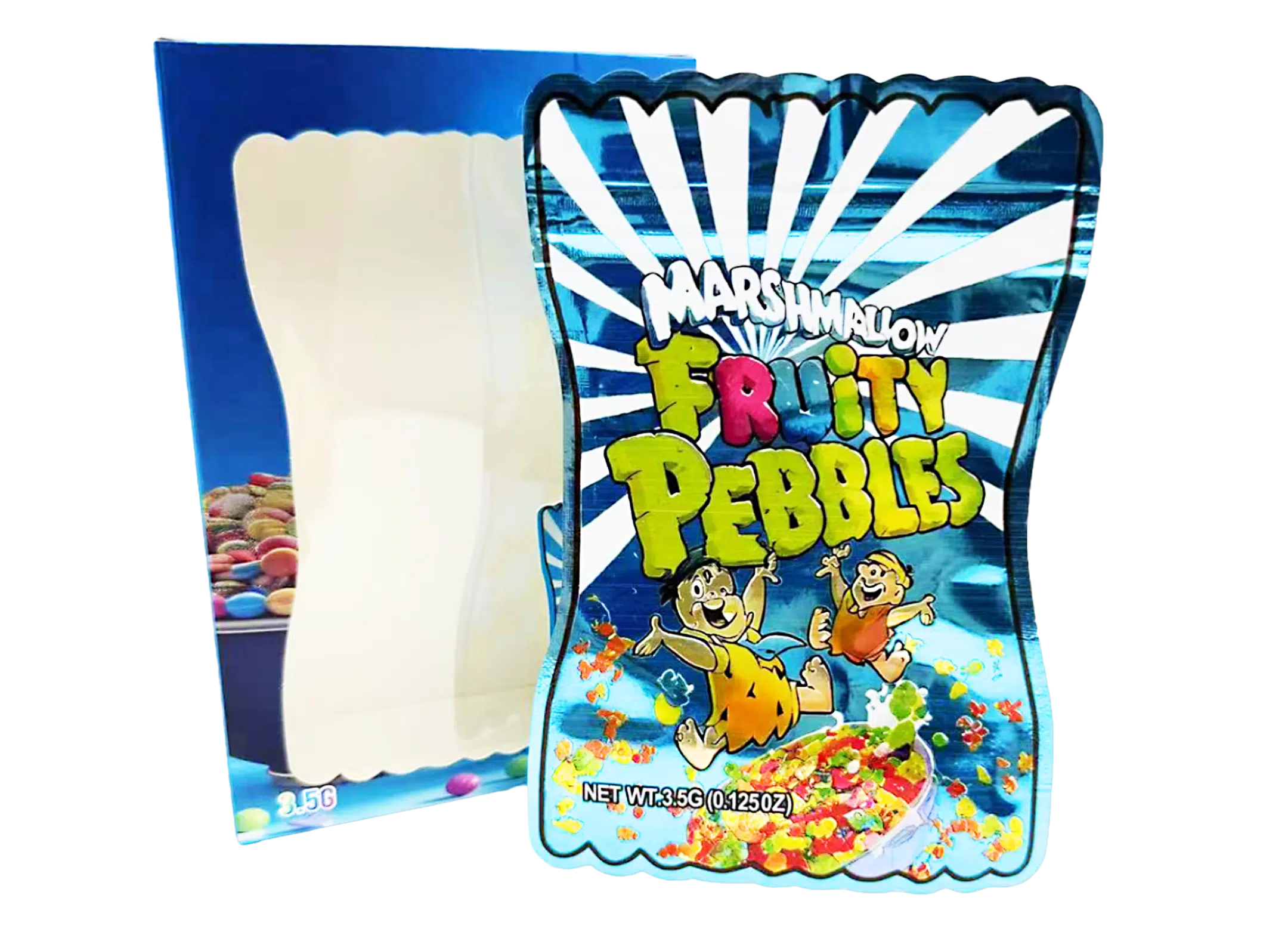 Bag-n-Box 3.5g Mylar Packaging Set – (25 Count Bags) + (25 Count) Display Boxes – Marshmallow Fruity Pebbles BAGNBOX-135