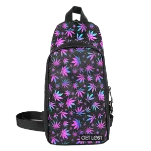 CB-SL-013 Get Lost Saffiano Leather Smell-Proof Premium Convertible Bag (Purple Blue Leaves)