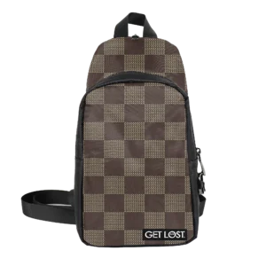 CB-SL-015 Get Lost Saffiano Leather Smell-Proof Premium Convertible Bag (Brown Squares)