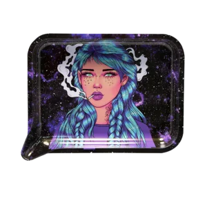 FRT-SM-011 Get Lost Small 3D Rolling Tray (No Lid) (Get Lost Blue Long Hair Girl Smoking)