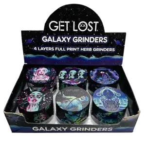 GG-63-008 - Get Lost Galaxy Grinders 4 Layers Full Print Herb Grinders – 63mm (6 Count) Set 08