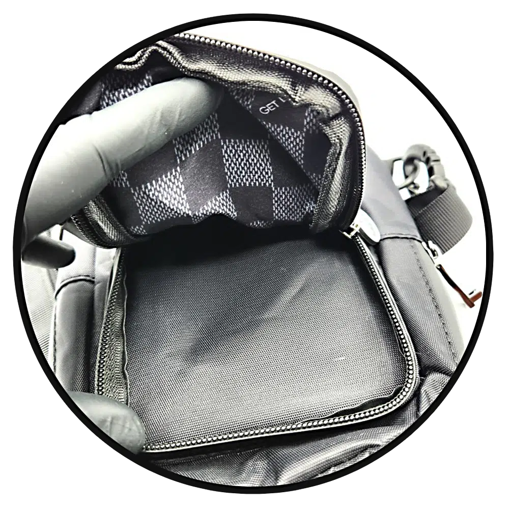 CB-SL-015 Get Lost Saffiano Leather Smell-Proof Premium Convertible Bag (Brown Squares) - Image 6