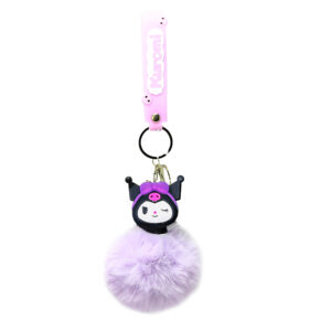 PSK-069 Pom Pom Puffy Keychain with Silicone Band - Kuromi Lavender Winking