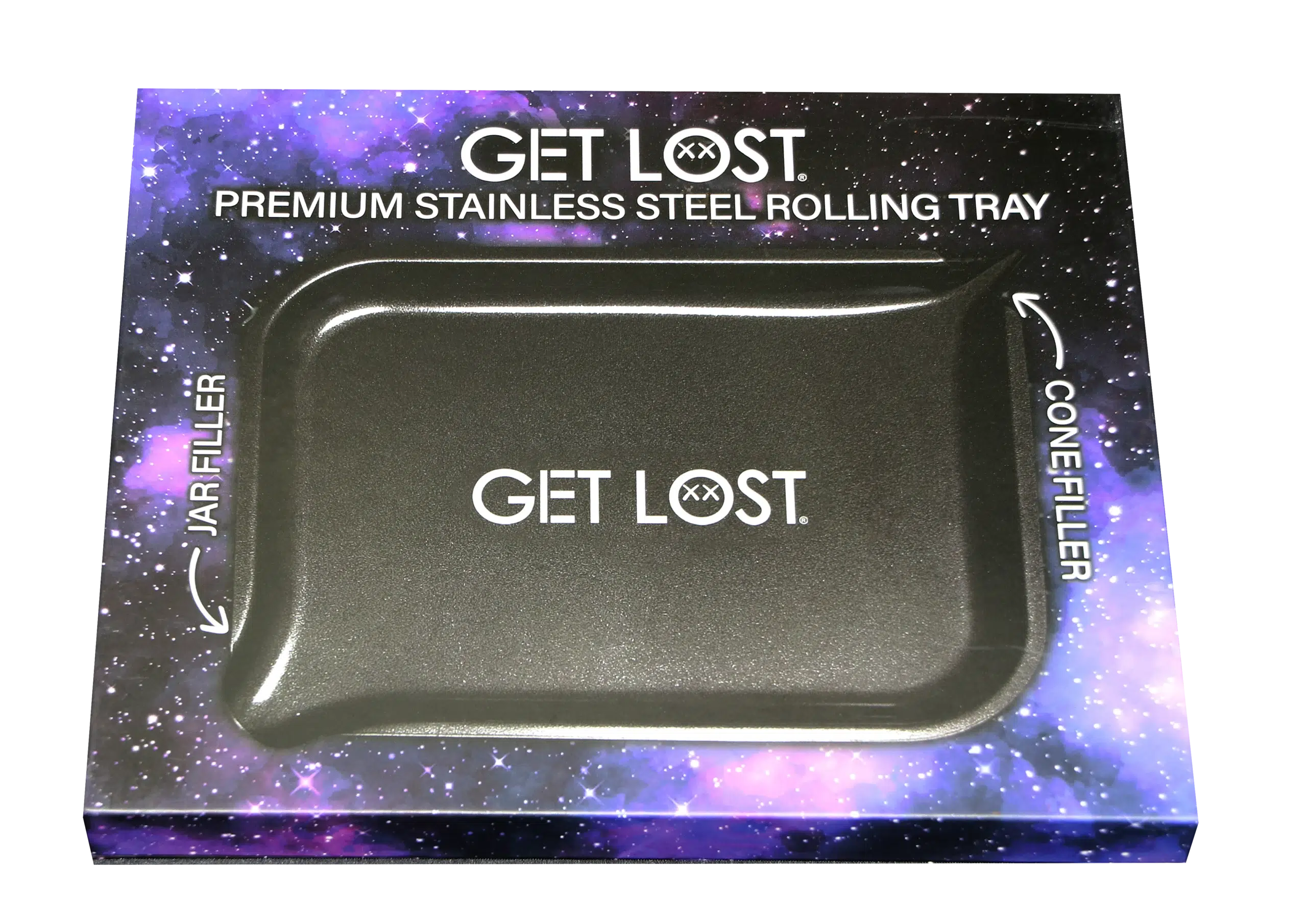 PSST-003 Get Lost Premium Stainless Steel Rolling Tray with Funnel (Silver) - Image 4