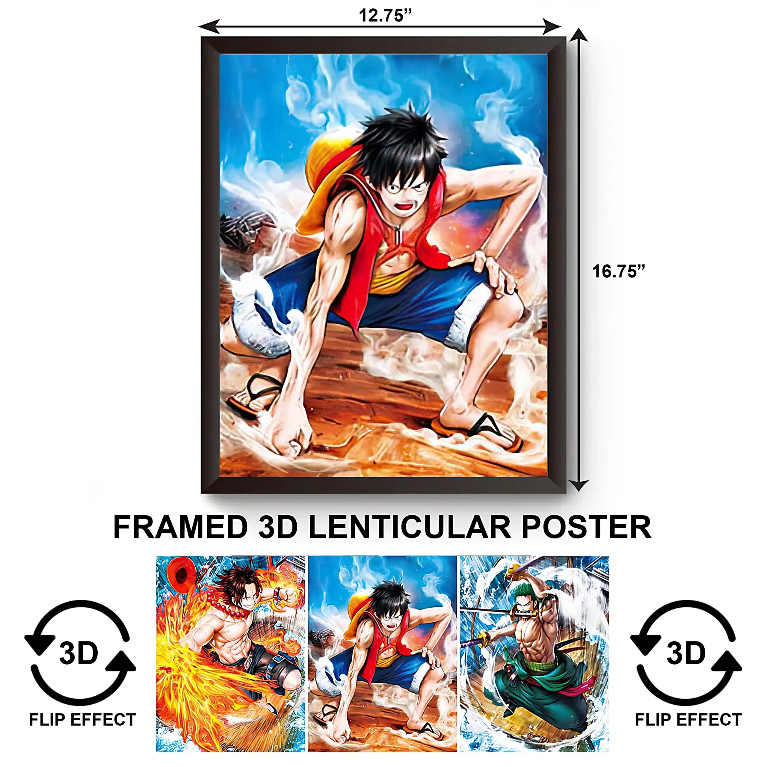 3DPWF-028 Anime – Monkey D Luffy Fights Framed Poster