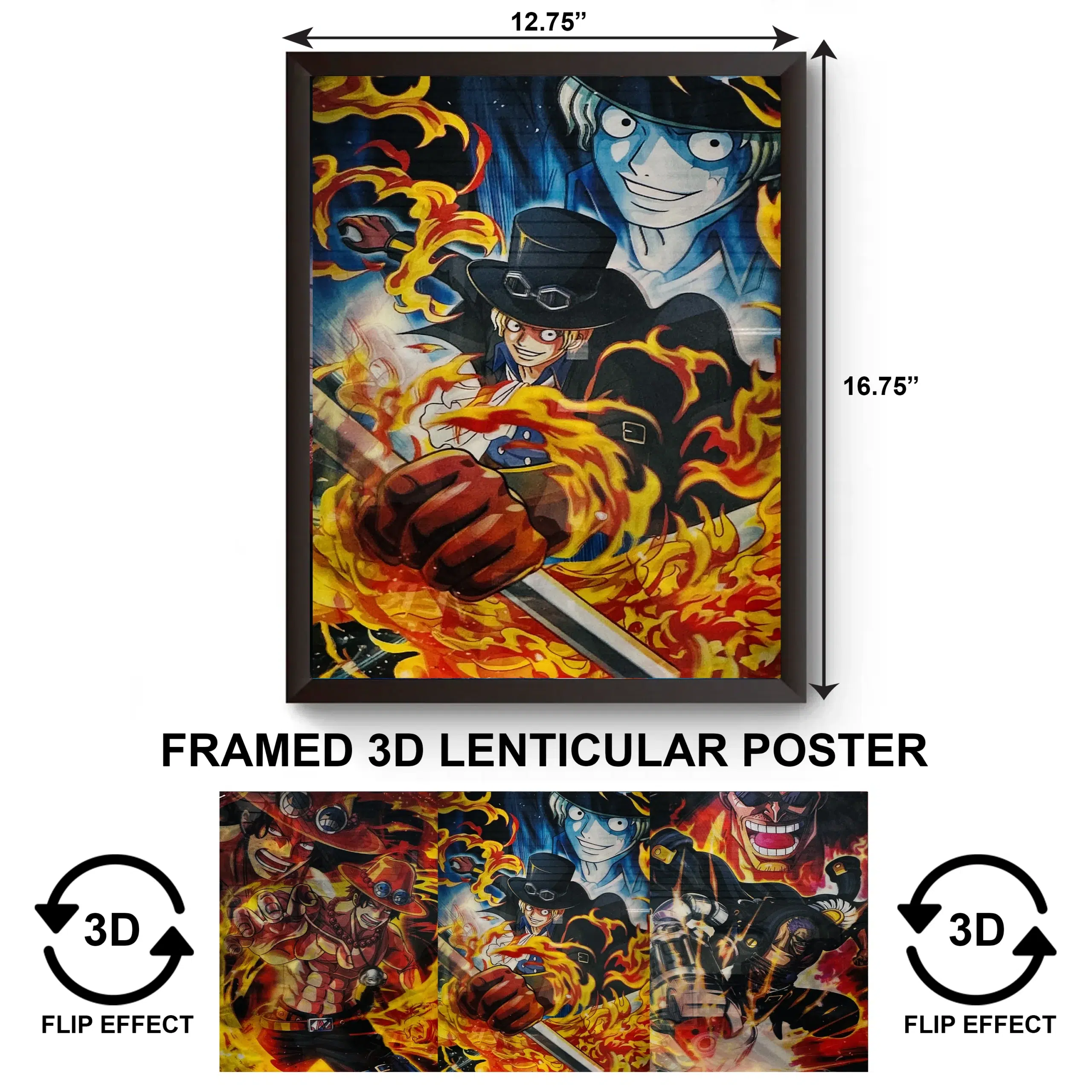 3DPWF-122 Anime - Monkey D. Luffy on Fire Framed Poster