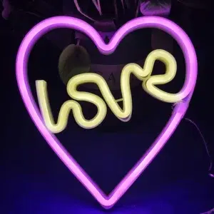 SNL-005 - Small Neon Hanging Light - Heart Love Pink Yellow