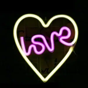 SNL-005YP - Small Neon Hanging Light - Heart Love Yellow Pink