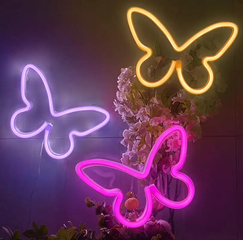 SNL-015 - Small Neon Hanging Light - Small Butterflies