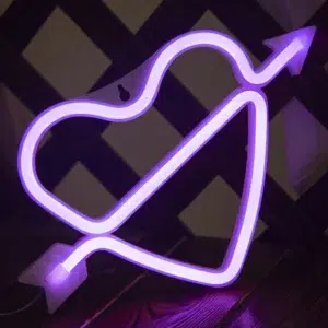 SNL-017PP - Small Neon Hanging Light - Heart & Arrow Purple