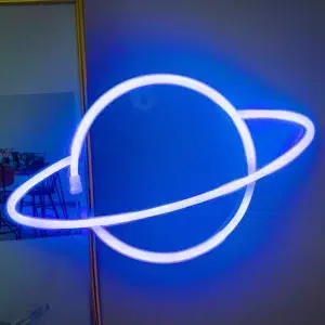 SNL-022 - Small Neon Hanging Light - Planet Saturn Blue
